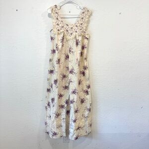 Vintage Hilda Hawaii Nightgown Womens 10 Cream Purple Floral Bohemian Cotton